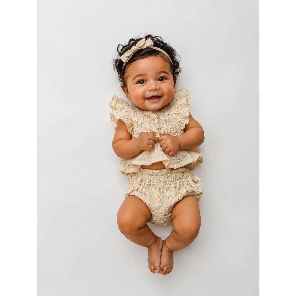 Snug Baby Cream 100% Cotton Gauze Floral Embroidered Bloomers Diaper Cover 0 3 M